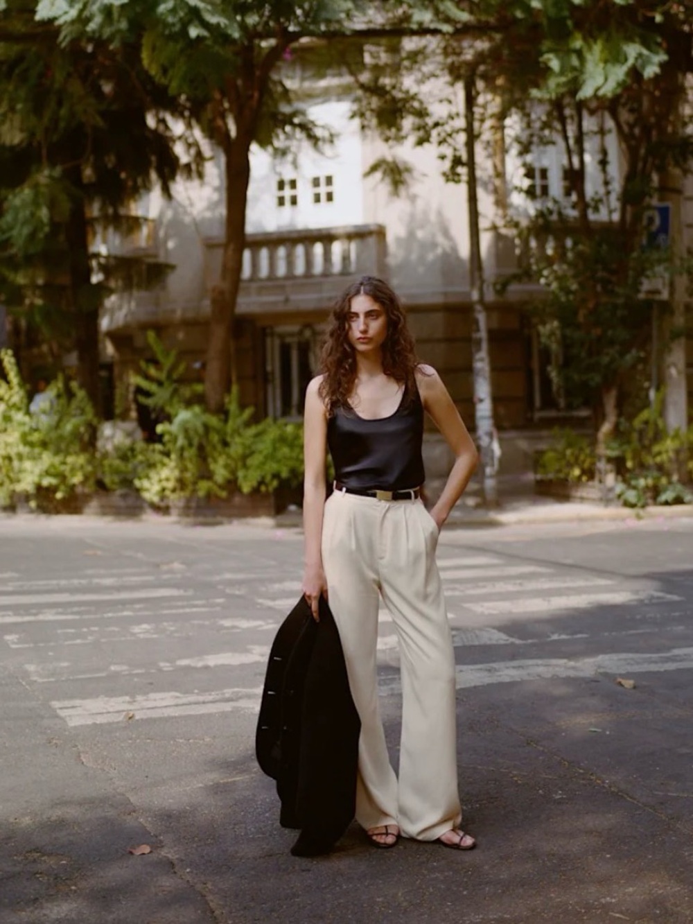 Reformation Wide-Leg Trousers  in Light Beige